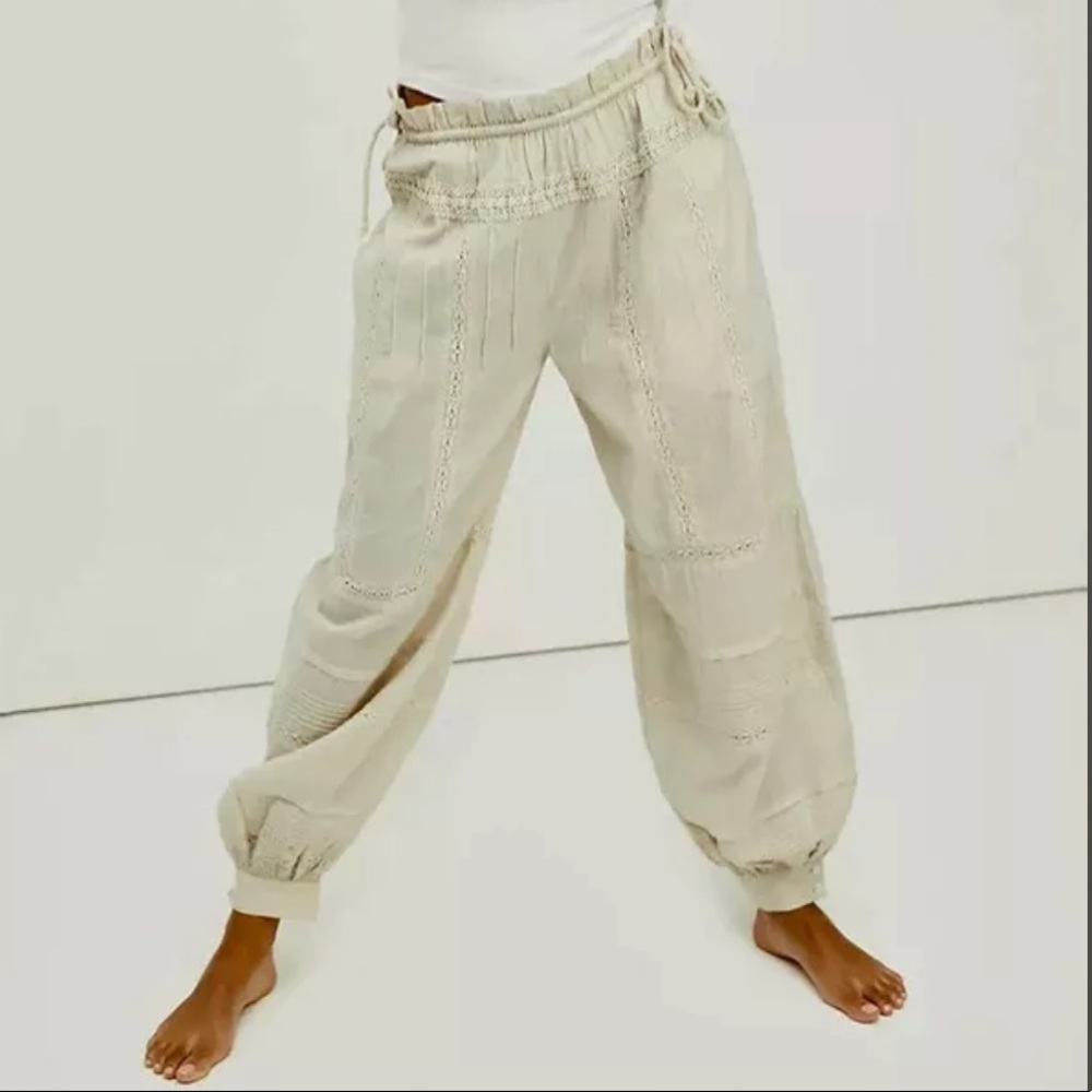 Free People Cream Lace-Trim Harem Pants